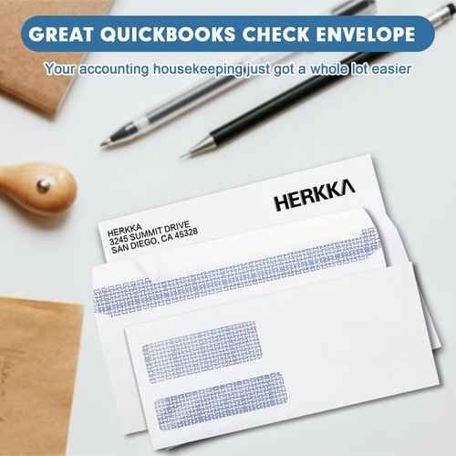 #9 Double Window Security Envelopes, HERKKA No.9 Double Window Business Envelopes Designed for Quickbooks Invoices and Business Statements - Number 9 Size 3 7/8 Inch X 8 7/8 Inch - 24 LB - 1000 Pack