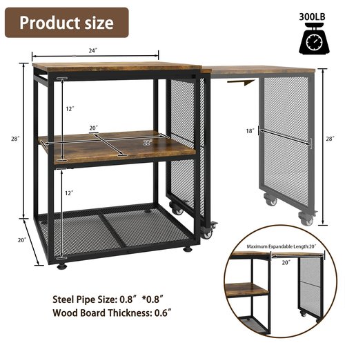 Natwind 24''x20''x29'' Large Printer Stand with Storage Shelves,Extendable Home Craft Table,Home Office Organization Desk, Versatile Table for Home Office, Kitchen, Study Room, Living Room (Retro)