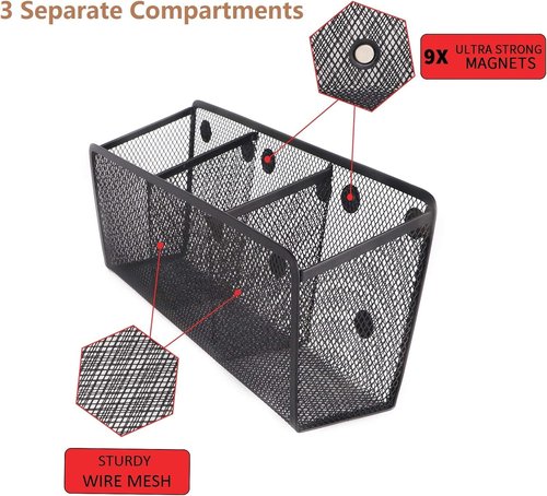 sdoot 2 Pack Pencil Holder, Office Organizer with 3 Compartments, Locker Organizer Mesh Metal Basket, Pen Cup for Office, Refridgrator, Locker