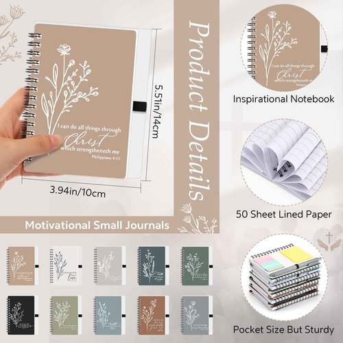 Kosiz 50 Sets Christian Gift Bulk Includes Bible Scripture Spiral Notebook with Sticky Notes Ballpoint Pen Religious Church Prayer Journals for Sunday School Pastor Women Clergy Gift (Morandi Color)