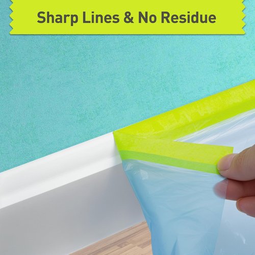 Pre-Taped Masking Film for Painting - 44" x 66' Painters Plastic Sheeting with Automotive Paint Tape and Drape for Covering Cars, Walls, Windows and Furniture Protection (6 Rolls)