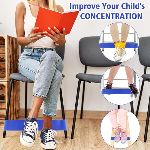 PLULON Chair Bands for Kids - 15 Pack Fidget Foot Bands for Flexible Classroom Seating | Blue