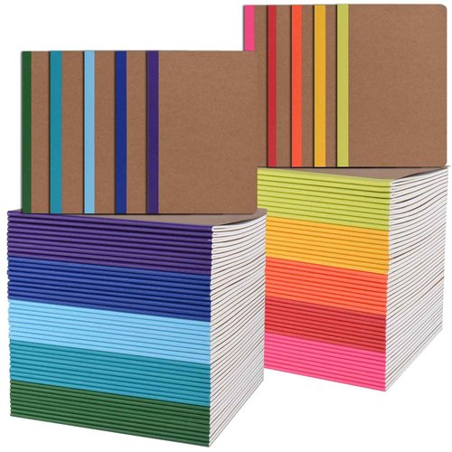 ZCZN 100 Pack Composition Notebooks Bulk, A5 Kraft Cover Lined Journals with Rainbow Spines for School, Business, Work and Daliy Use (100, 10 colors)