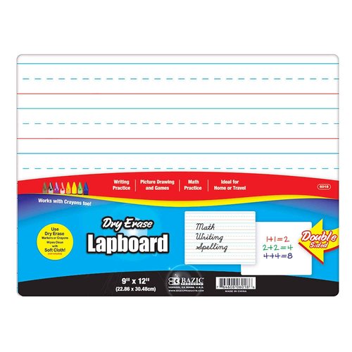 BAZIC Products Dry Erase Lap Board 9"x12", Double Sided Primary Ruled & Blank, Small Portable Whiteboards for Teacher Home, 24-Pack