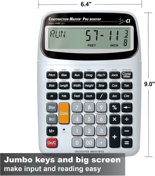 Calculated Industries 44080 Construction Master Pro - Advanced Feet-Inch-Fraction Calculator & Material Estimator in Yellow