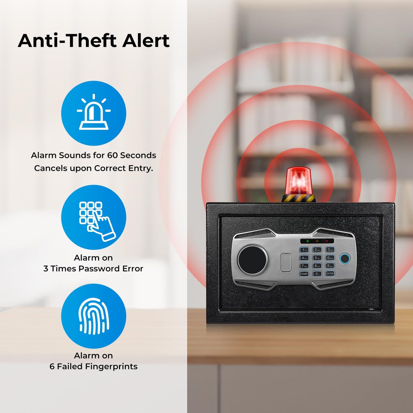 MUNBYN Smart Biometric Fingerprint Safe, 3-Way Access Lock Box with Electronic Keypad, Display Screen & USB-C Port, Small Caja Fuerte with Anti-Rust and Anti-Theft for Home & Office, Cash, Document