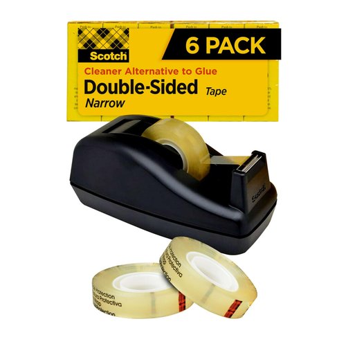 Scotch Double Sided Tape with Deluxe Desktop Tape Dispenser, 1/2 in x 900 in, 1 Dispenser and 6 Refill Rolls/Pack (665-6PKC40)