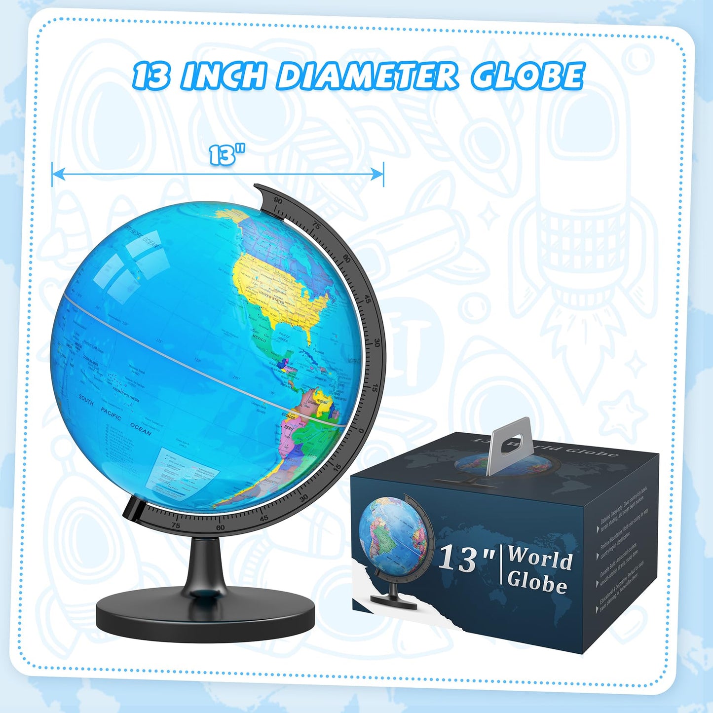 Voxelure 13" Globe for Children & Adults, Interactive World Globe for Kids with Stable Heavy Metal Base, HD Waterproof & Writable Surface, Educational STEM Learning Toy, Classroom Teaching Gift