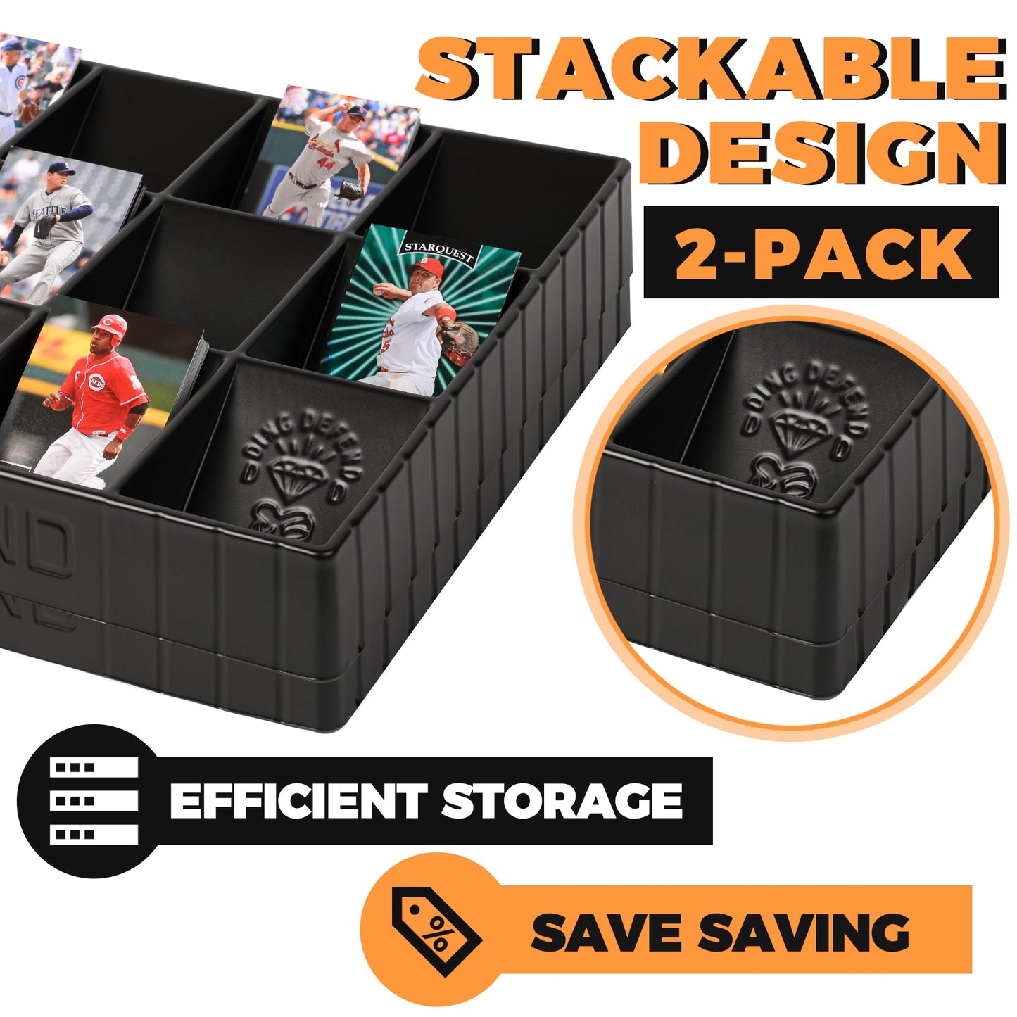 Storage Standard 2 Pack Card Sorting Tray - Stackable Trading Cards Organizer, 15-Compartment Playing Organizing Tool - Sorter for Raw, Sleeved and Toploaders, Includes Label Dividers