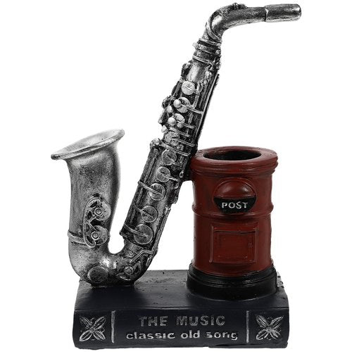Makeup Decor Resin Pen Holder Saxophone Statue Pencil Cup Musical Pen Holder Makeup Holder Office Desktop Organizer Container Bookshelf Decoration Dresser Decor