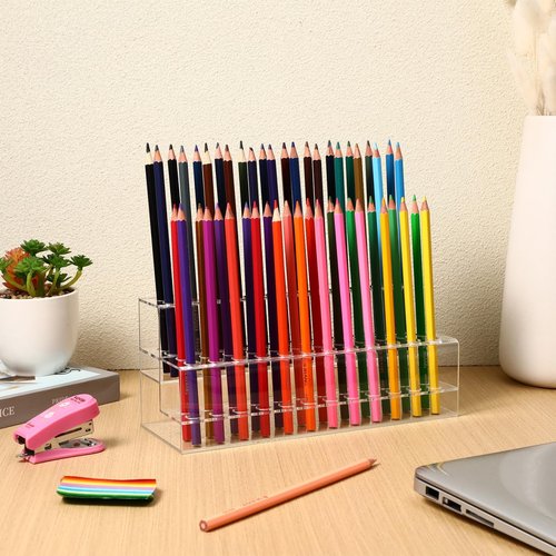 Cabilock Acrylic Pen Holder Stand, 48-Slot Clear beadable Pen Display Stand, Pencils Eyebrow Art Brushes Makeup Brush Organizer for Home Office Desk School