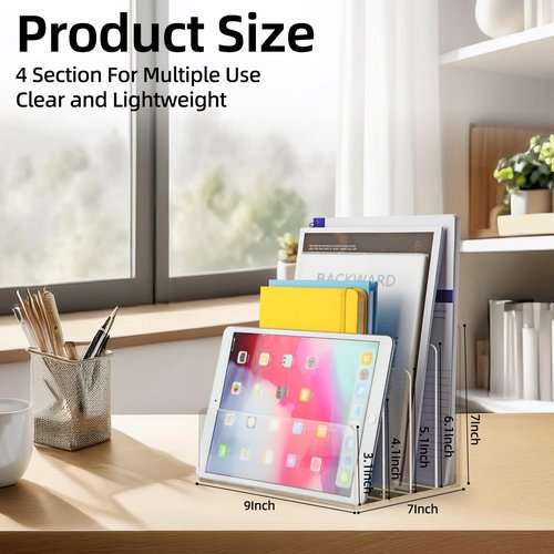 ZZDWLDHA 2 PCS Acrylic File Holder,4Sections Clear File Organizer Mail Letter Sorter Desktop Folder for Home Office School
