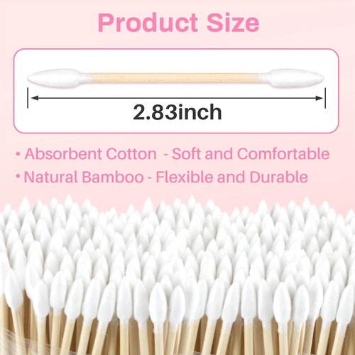 Skiennix 900pcs Pointed Cotton Swabs - Precision Tip Bamboo Sticks for Makeup & Ear Wax Removal