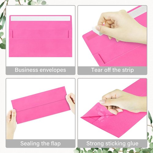 Hot Pink Business Envelopes by [Brand Name] - 50 Pack Self-Seal for Secure Mailing | 4 1/8 x 9 1/2 Inches
