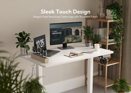 Claiks Electric Standing Desk - Adjustable Height Sit-Stand Home Office Desk | 48x24 Inches, White Frame/Top