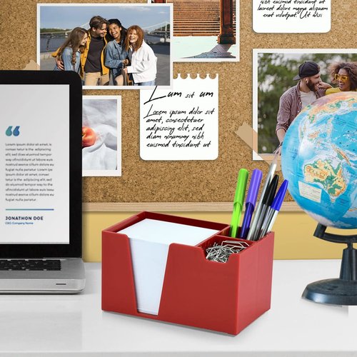 Acrimet Desktop Organizer Pencil, Pen, Paper, Clip, Caddy Holder (Plastic) (White Paper Included) (Solid Red Color)