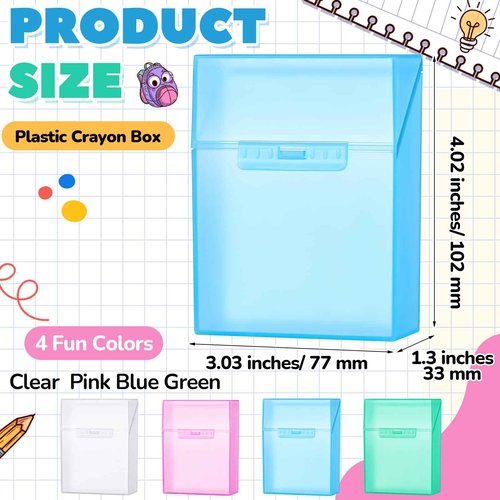 Clabby Plastic Clear Crayon Box Bulk Holds 24 Crayons Boxes With Hinged Lid and Snap Closure for Pens School Office Supplies Organization(Pink, Blue, Green, Clear,24 Pcs)