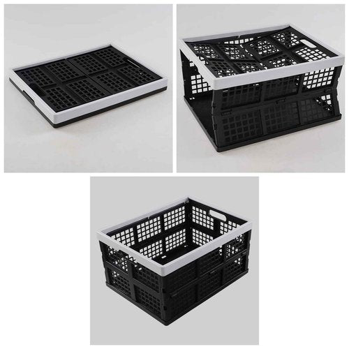 Esdiplot 3 Pack 34 Quart Large Plastic Collapsible Storage Crate, Plastic Folding Containers Bin Stackable Basket
