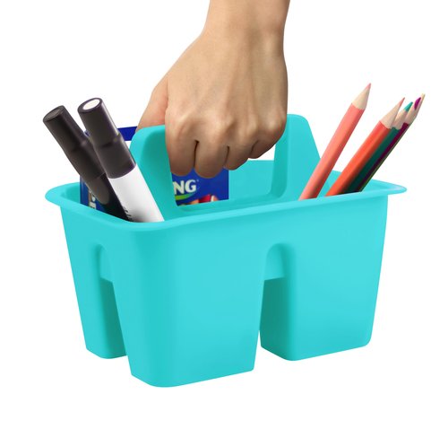 Storex Mini Classroom Caddy, Multipurpose Classroom Organizer with Handle, Teal, 12-Pack (01065U12C)