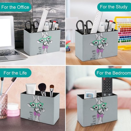 Pencil Holder for Desk, Funny Giraffe Pen Holder Storage Desktop Pen Organizer Desk Pencil Organizer Makeup Brush Holder for Office School College Leather