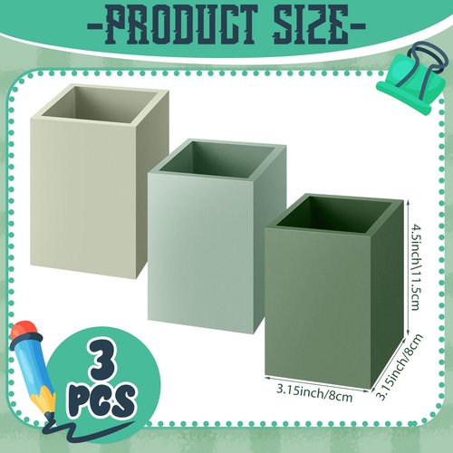 Motiskyy 3 Pcs Sage Green Wooden Pen Holder for Desk Pencil Cup Desktop Organizer Storage Case Makeup Brush Holder Accessories Supplies for Office Home Study Room(Sage Green)