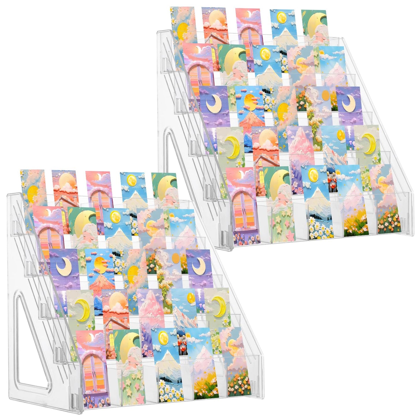 HFYZZ 2 Pcs Acrylic Bookmark Display Stand, 5 Tier Clear Bookmark Riser with 25 Compartments for 2. 5'' Bookmarks, Portable Sticker Holder Greeting Card Display for Business Vendor Retail Store Shop