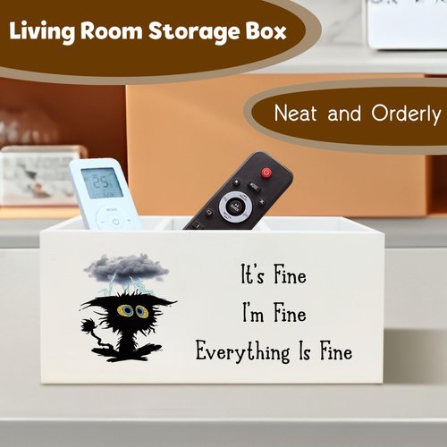 UNCDLV It's Fine I'm Fine Everything is Fine Funny Cat Pen Holder for Desk, Funny Desk Accessories for Work, Sarcastic Office Humor Gifts Wooden Pen Pencil Holder Organizer for Office
