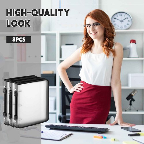 Teling 8 Pcs Zipper Binders with 3 Ring Zipper Binder, Refillable Plastic Clear File Organizer Planner for Projects, Assignments, Memos, School Work (2 Inch,White)