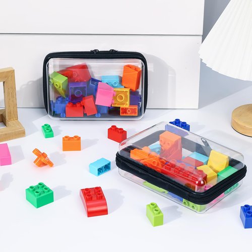 4 Pack Zippered Hard Pouch, Clear Plastic Storage Box Containers Small Toiletry Bag, Clear Hard Shell Zipper Case for Small Items, Toys, Building Blocks, Puzzles, Cosmetics, Stationery Accessories