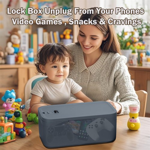 Lockable Storage Box,Small Medicine Lock Box,Food Lockbox,Medical Pill Bag Organizer,Refrigerator Snack Case Bin Container,Locked Cell Phone Jail,Personal Item Safe for Gift,Office,Travel (Navy)