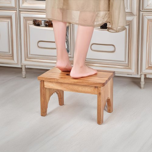 Wooden Step Stool, One Step Stools for Adults, 9'' Small Kitchen Stepping Stool,Heavy Duty Beside Step Stools for High Beds, Bedroom Foot Stool