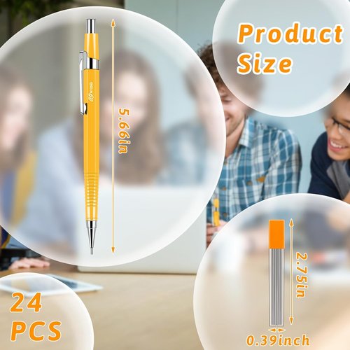 Outus Mechanical Pencils - 8 Pcs Metal Retractable Drafting Set for Writing & Drawing | 0.9 mm, Yellow