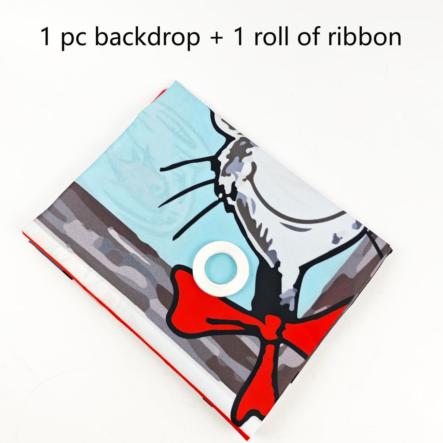 Happy Birthday Backdrop Banner 70.8X43.3 inches, Red and Blue Stripes Cartoon Window Kite Photography Background for Cat in The Hat Birthday Decoration