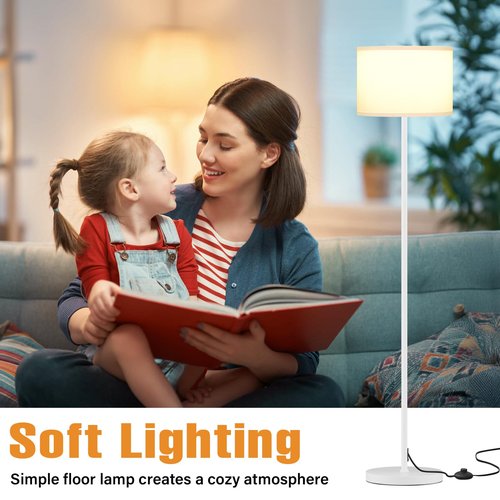Ambimall 60'' Modern Floor Lamp with Shade, Tall Lamps for Living Room, Bedroom, Office, Dining Room, White Shade with White Pole(Without Bulb)