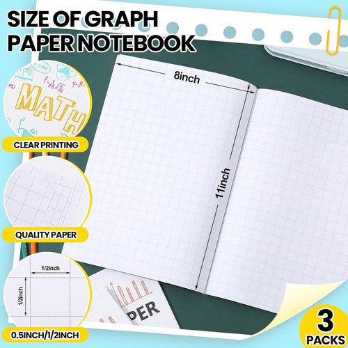 Ctosree Graph Paper Composition Notebook - 1/2 Inch Squares, 8.5 x 11 Inches | Perfect for Kids' School Supplies