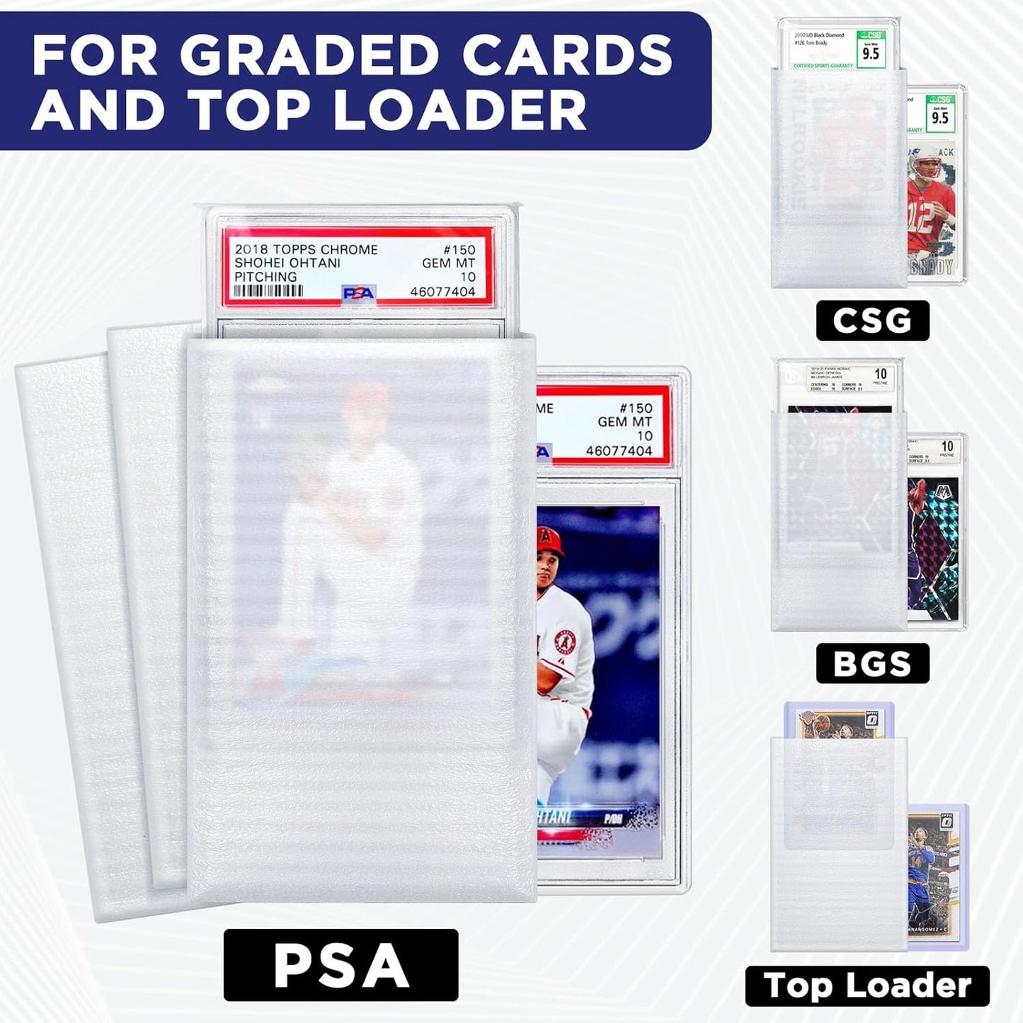 Trading Card Shipping Protectors - Foam Bags for PSA, CGC, BGS Graded Cards | 50 Pack
