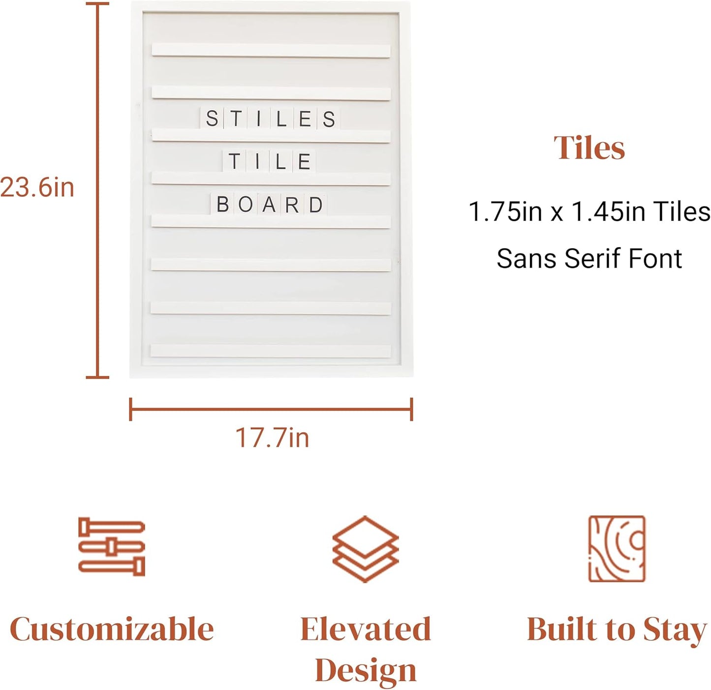Stiles Tile Letter Board Sign Set - 23"x17" Wooden Message Board with 122 Changeable Letters & Numbers | White