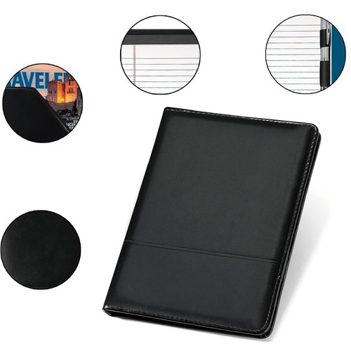 Konper Classic Padfolio/Junior Portfolio Folder Case, Business A5 Binder Organizer Notepad for Men Women, 5 x 8 Writing Pad Included,Black.