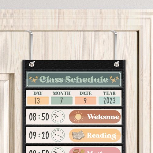 Godery Daily Schedule Pocket Chart - Boho Theme Classroom Decor for Pre-K to Grade 6 | Black