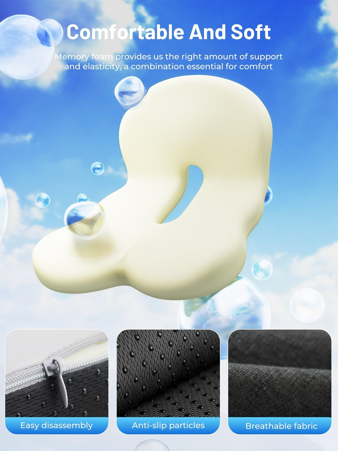 QEGOON Car Seat Cushion - Memory Foam L-Shaped with Lumbar Support & Anti-Slip Design for Long Driving Comfort
