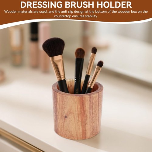 Jwthee Wood Pen Holder for Desk, Makeup Brush Cup Small Utensil Holder, Multi Purpose Cylindrical Pen Cup Desktop Stationary Organizer Storage Case Stationery for School Home Office Supplies