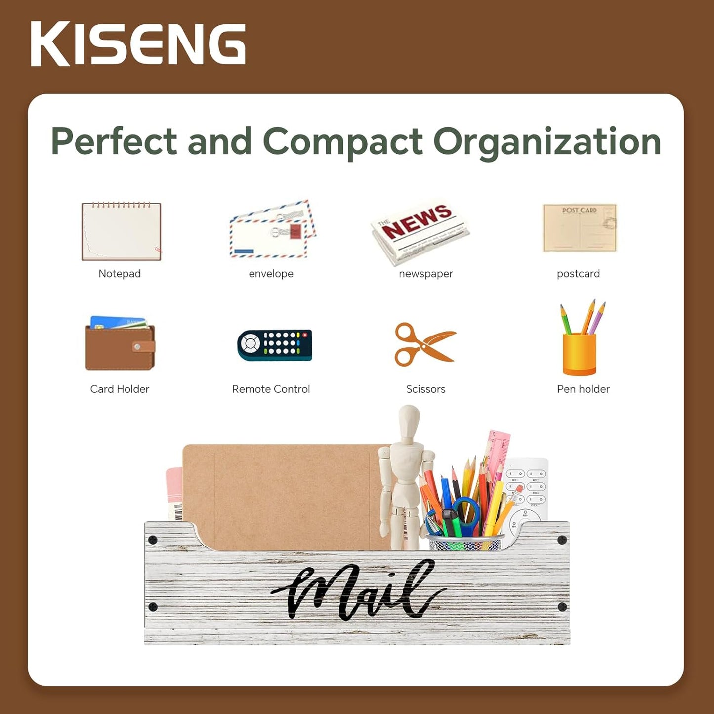 Skiennix White Wooden Mail Organizer - Stylish Countertop Storage Solution | Brown & White Finish