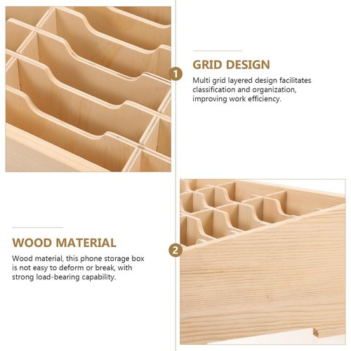 Toddmomy Multi-Use Wooden Desktop Storage Box with Grids for Cell Phone Management and Organization - Ideal for Office, Classroom, and Home Use