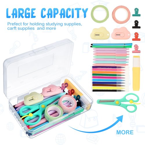 Leelosp 12 Pack Clear Pencil Boxes for School Bulk Plastic Pencil Case with Lid Hard Large Crayon Storage Box Stackable Classroom Stationery Organizer School Supplies for Adult(Clear)
