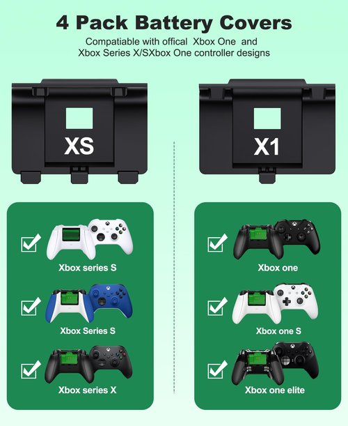Rechargeable Xbox Controller Battery Pack for Xbox One/Xbox Series X|S, 2 x 4800mWh Xbox One Controller Batteries Pack Play and Charge Kit USB-C Charging Cable/4 Covers Xbox Series X & S Skins