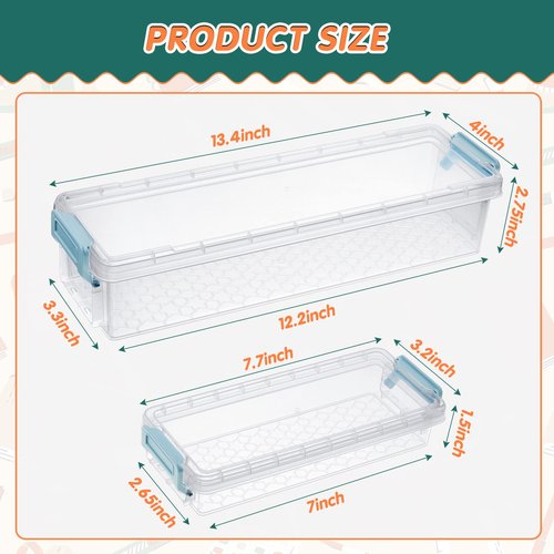 Gueevin 8 Pcs Plastic Pencil Case Stackable Clear Pencil Box with Latching Lid Long Plastic Stationery Pen Case Bulk for Crayon Marker Drill Bits School Office Supplies, 2 Sizes