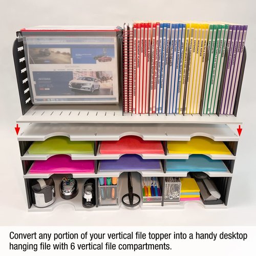 Ultimate Office TierDrop Topper 8 Slot Vertical File Organizer and Sorter with 9 Dividers That Adjust in 1 inch Increments. Converts into a Hanging File Folder Organizer with Included Rail Adapters