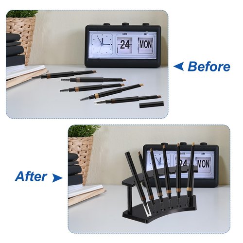 uxcell 6 Pack Plastic Pen Holder, 6-Slot Acrylic Pen Display Stand, Eyebrow Pen Rack, Makeup Brush Organizer for Office Home Store（Vertical Black）