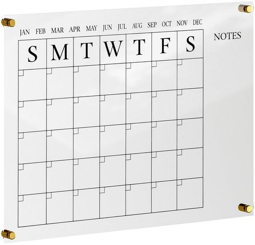 Martha Stewart Grayson Acrylic Wall Calendar with Notes with Dry Erase Marker and Mounting Hardware, 24" x 18", w/Black Print
