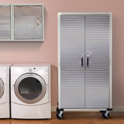 Seville Classics UltraHD Solid Steel Rolling Lockable Metal Storage Cabinet Locker Organizer, w/Adjustable Shelves for Garage, Warehouse, Office, Classroom, Granite, 36" W x 18" D x 72" H